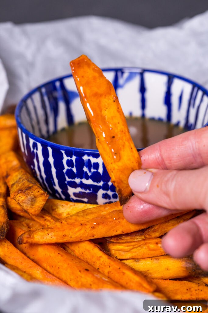 amazingly crisp sweet potato fries with caramel dipping sauce