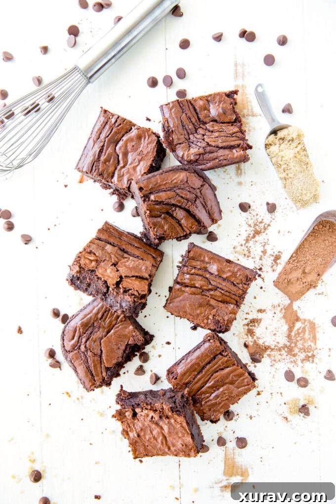 Thick, rich, fudgy, homemade chocolate brownies. Close-up of texture.