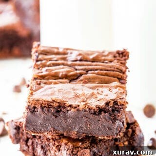 The best chewy chocolate brownies, fudgy middle, crispy top!