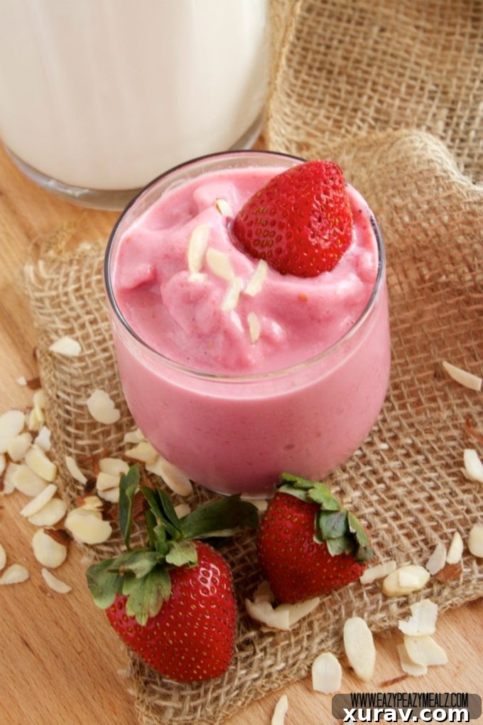Refreshing strawberry shake in a tall glass