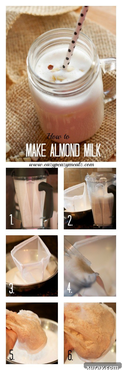 Making homemade almond milk with a nut milk bag