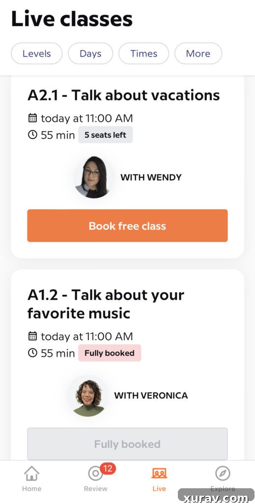 Live classes on the language app Babbel