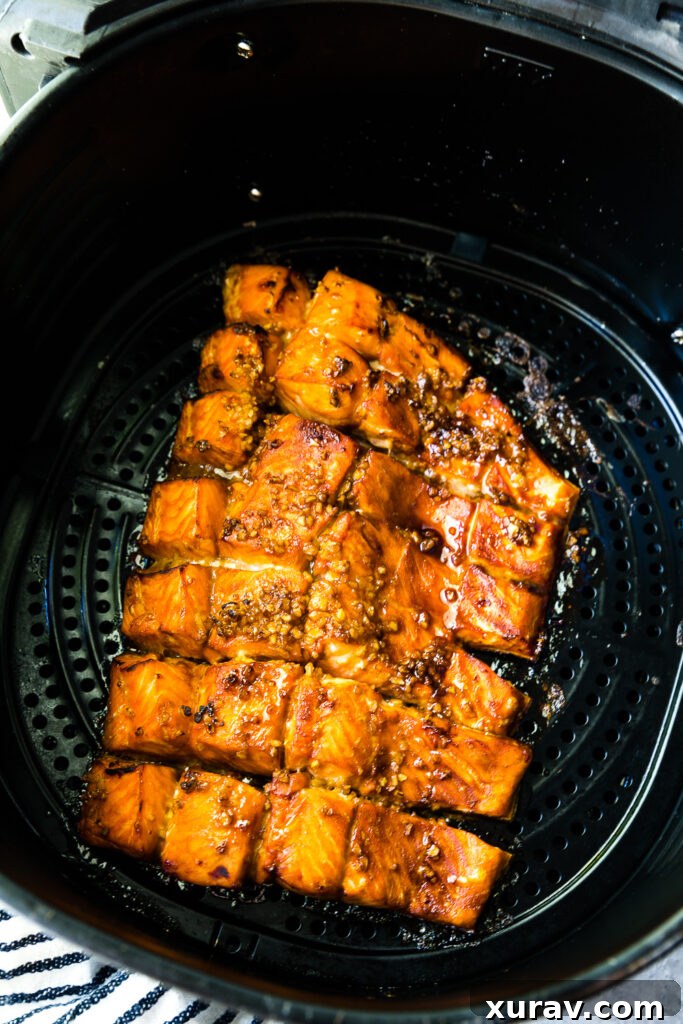 Air frying salmon for salmon rice bowls