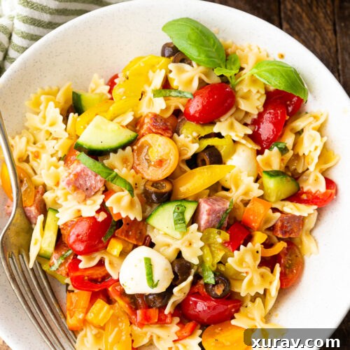Easy Pasta Salad with a 2-ingredient dressing.
