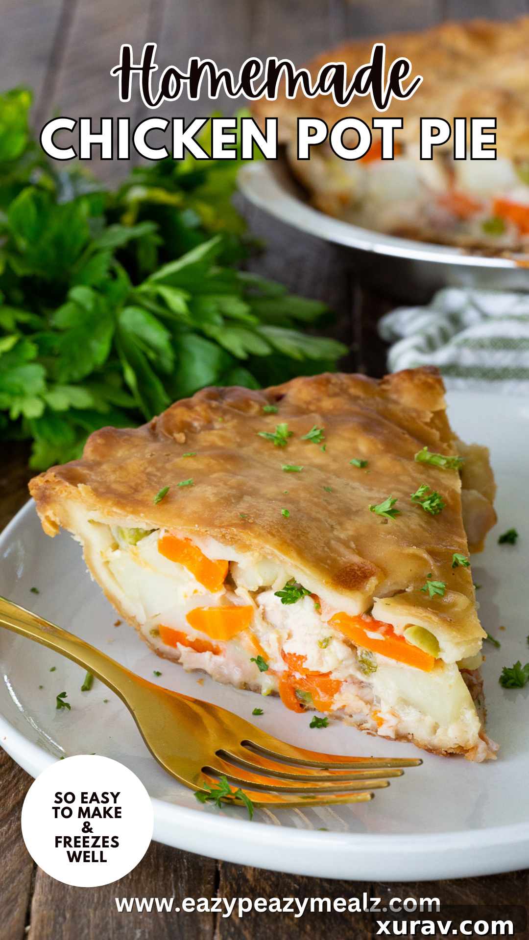 Easy to make chicken pot pie, with store bought or homemade crust, and rotisserie chicken. 