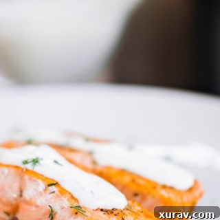 Garlic Rosemary Salmon with creamy dill sauce