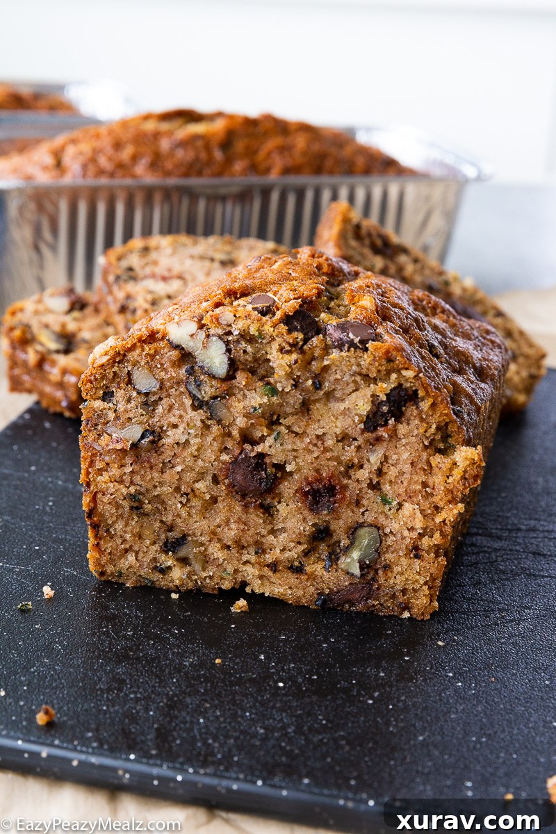 Zucchini nut bread loaf, with chocolate chips