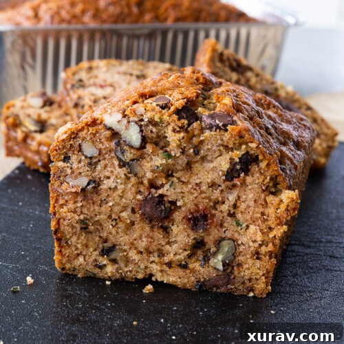 Zucchini nut bread loaf, with chocolate chips