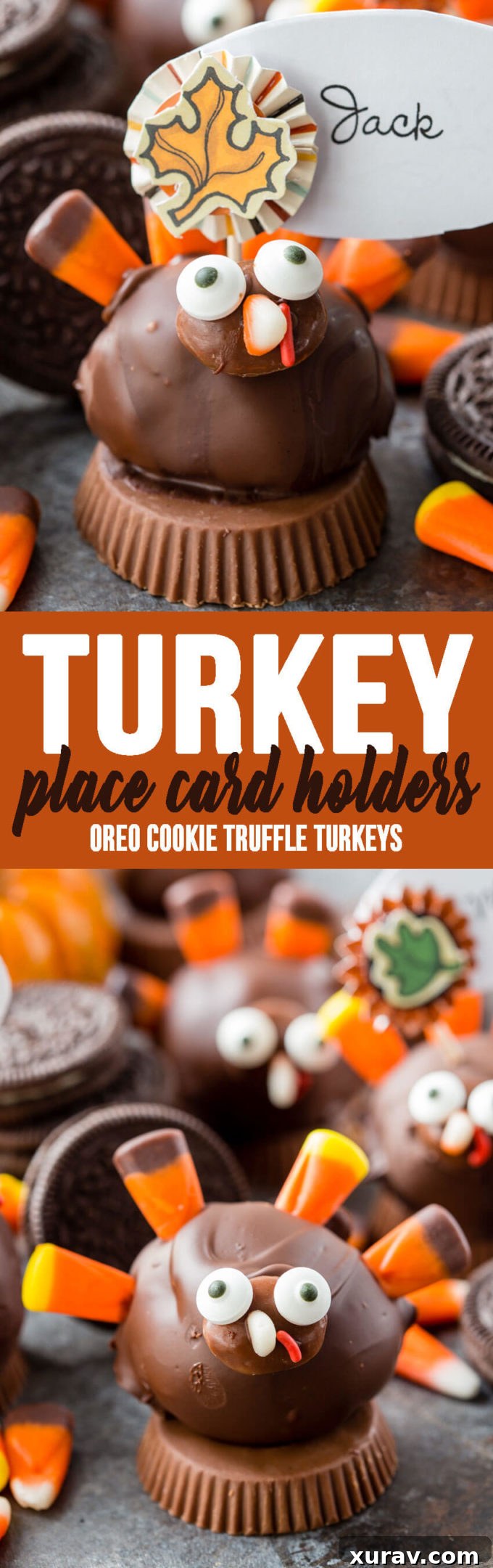OREO Turkey Truffles turned into the cutest name card or place card holders for your Thanksgiving table. 
