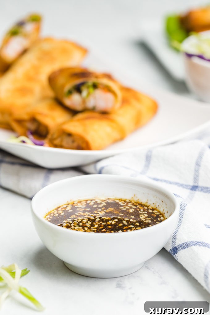 A great dipping sauce for these baked or friend shrimp and veggie egg rolls