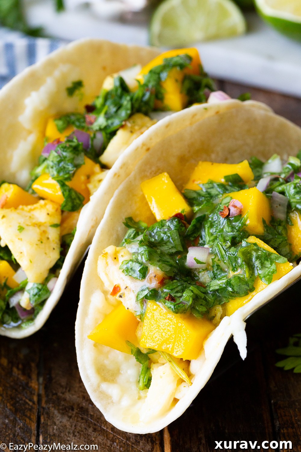 Juicy, delicious citrus marinated grilled halibut fish tacos with a chimichurri