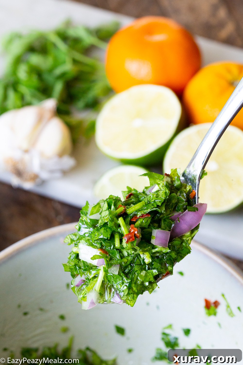 Chimichurri for halibut fish tacos