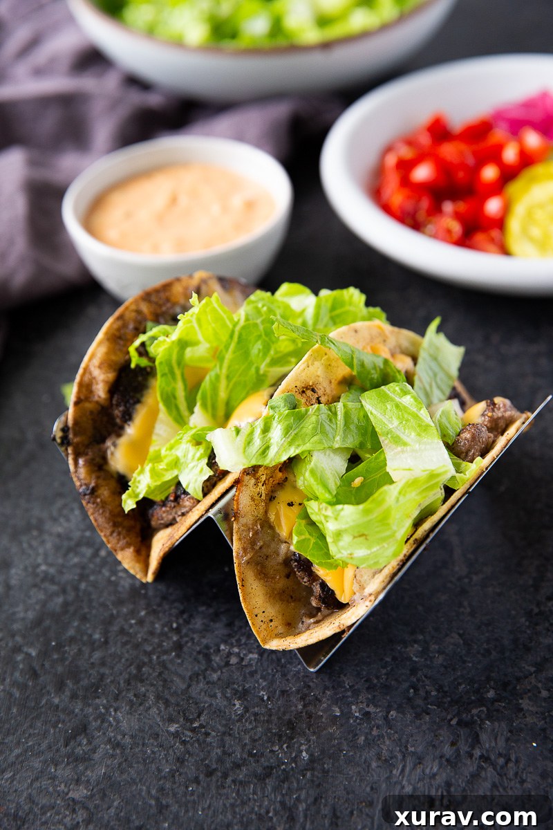 Assembling smashburger tacos