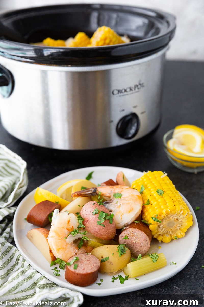 Low Country Boil made in the slow cooker, mega flavor, minimal effort