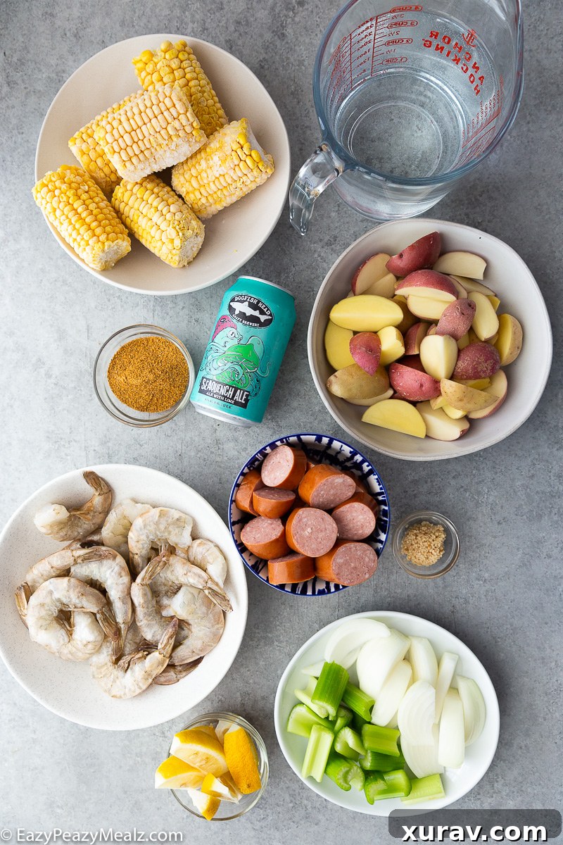 Ingredients for a slow cooker low country boil