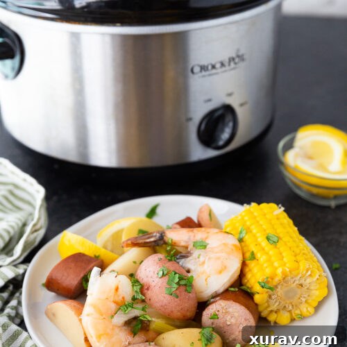 Low Country Boil made in the slow cooker, mega flavor, minimal effort