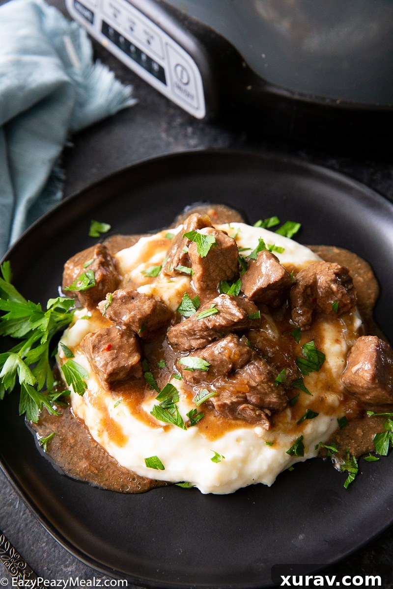 Slow Cooker Steak Bites, a tender, flavorful dinner with ten minutes prep