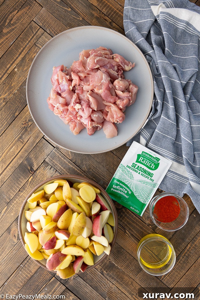 easy to make ranch chicken and potatoes ingredients laid out