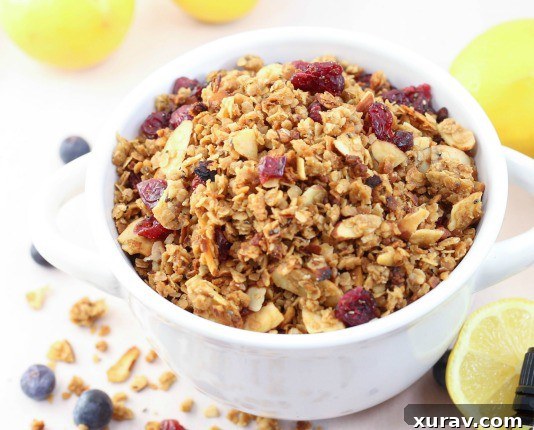 Delicious Slow Cooker Lemon Blueberry Granola, perfect for breakfast or a healthy snack