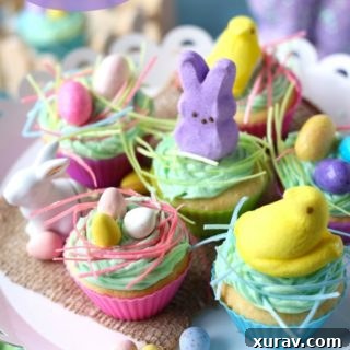 Spring Cupcakes with light vanilla buttercream and festive decorations