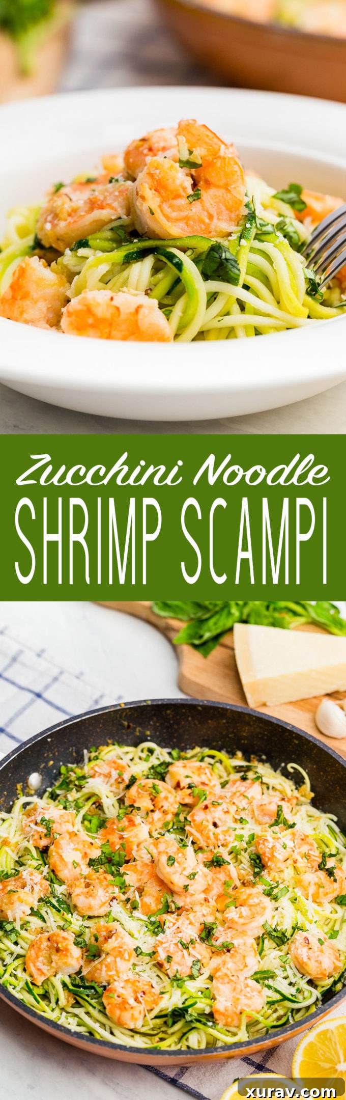 Pin this recipe: Zucchini Noodle Shrimp Scampi for a healthy and quick dinner