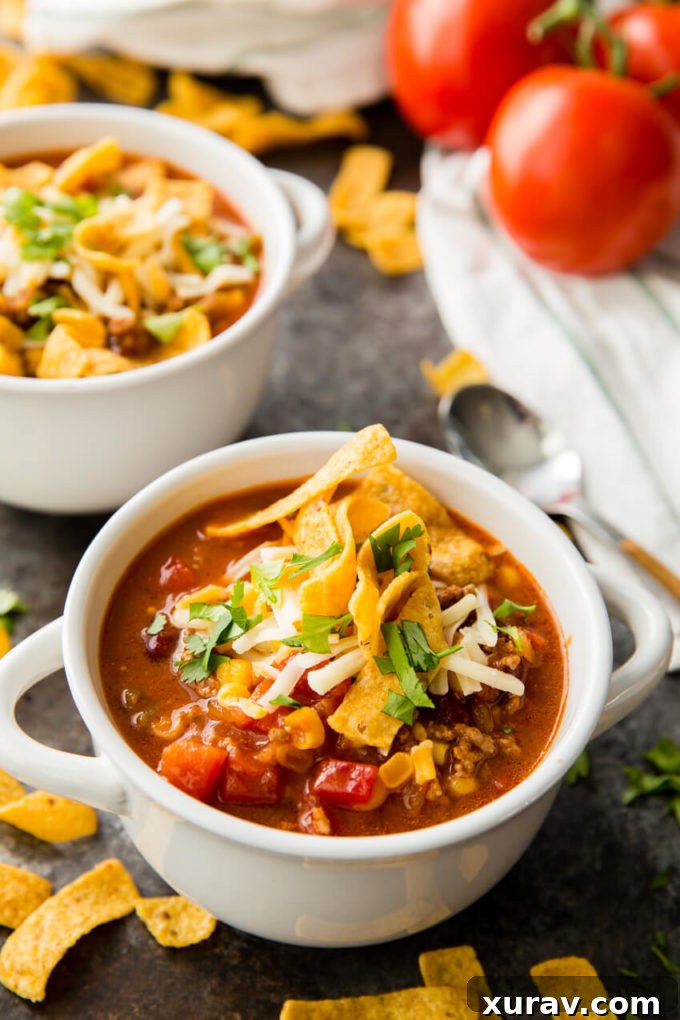 Delicious and easy Taco Soup, a simple, healthful, and flavorful meal.