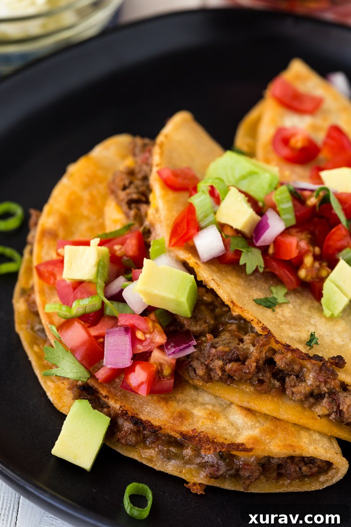 Close-up of freshly made Griddle Beef Tacos